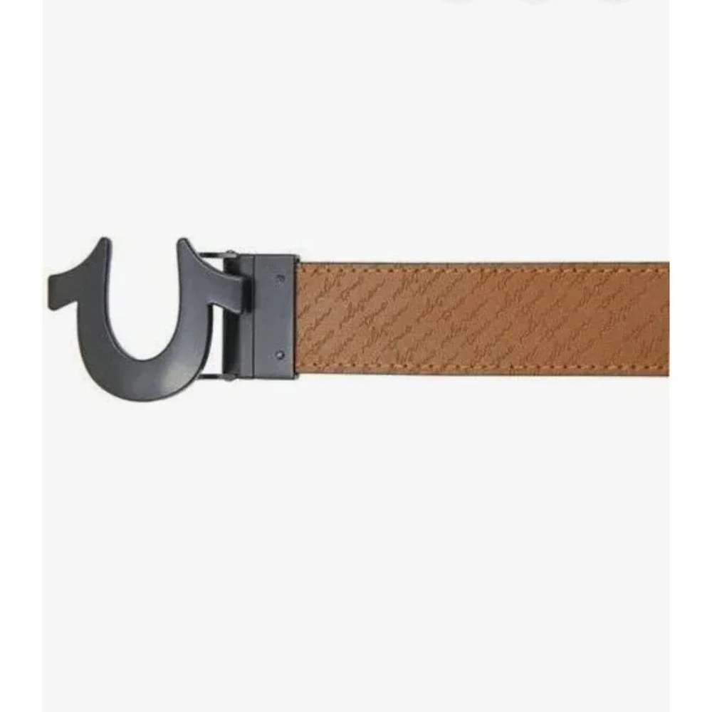 True‎ Religion Mens Reversible Belt Black Tan Monogram Horseshoe Buckle Size 34